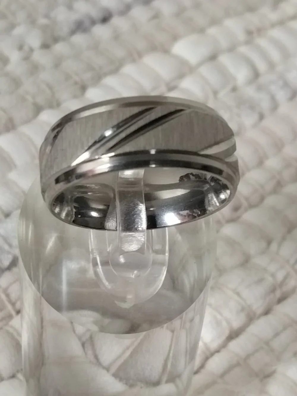 Size 9 Stainless Steel Wedding Bands – 8 mm Diagonal Groove Design